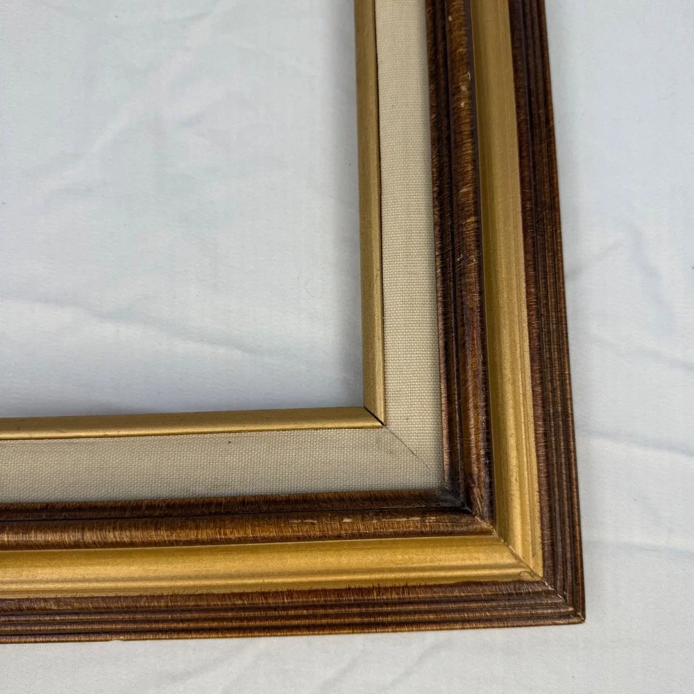 Vintage Wood Picture Frame Brown Gold Linen Liner 8x10 Opening Traditional Decor
